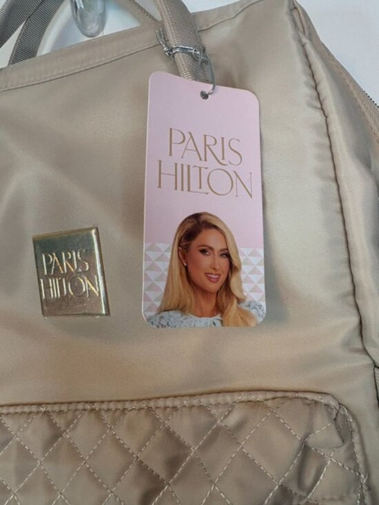 Paris Hilton Tan Quilted Backpack with Front Zipper Pocket main image 6